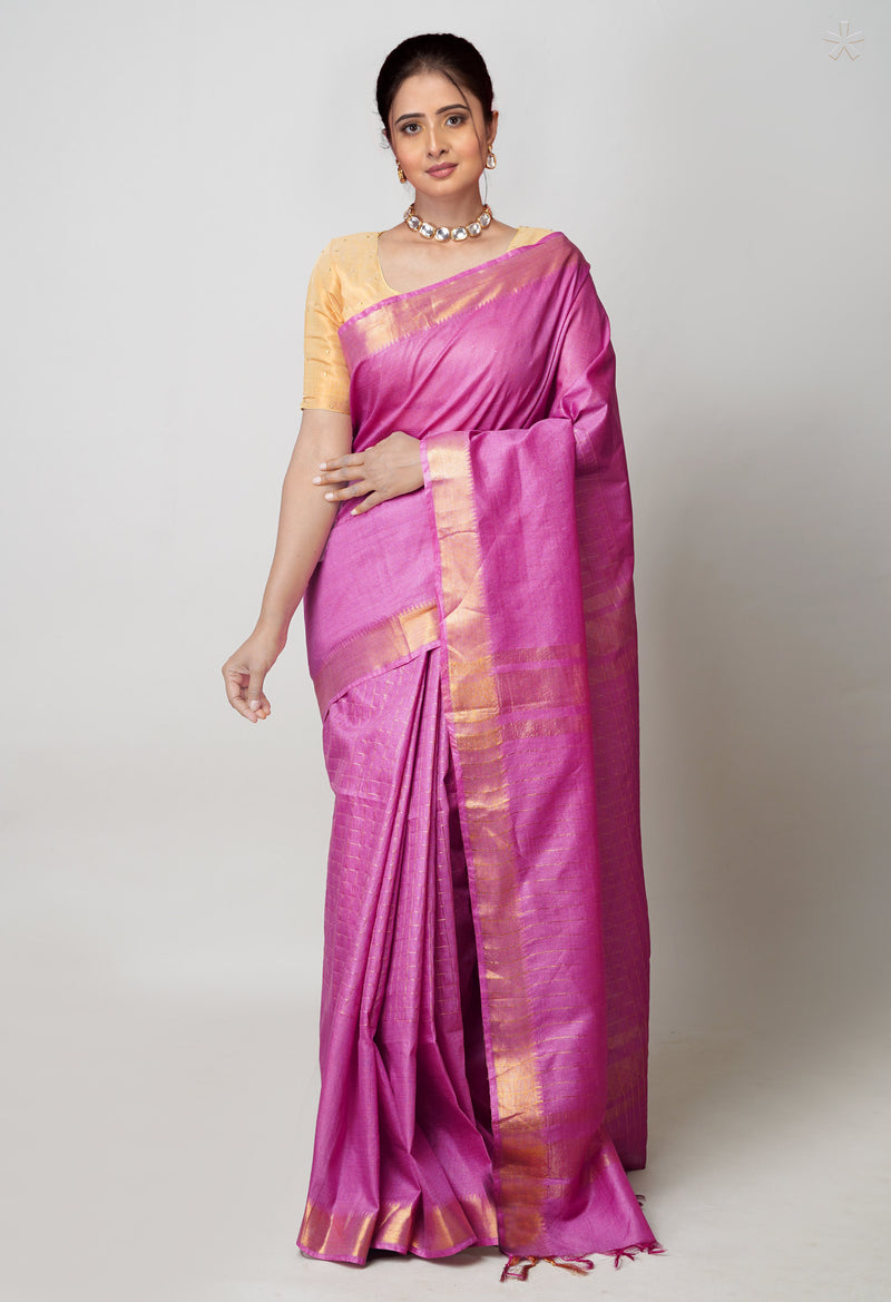 Mauve Pink  Mangalagiri Checks Sico Saree-UNM73918