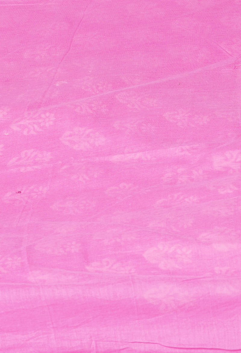 Baby Pink Pure  Hand Block Printed Discharge Superfine Mulmul Cotton Saree-UNM73924