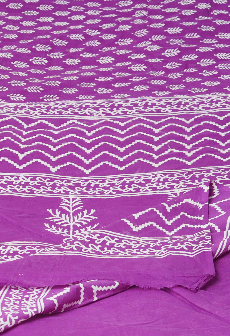 Purple Pure  Hand Block Printed Discharge Superfine Mulmul Cotton Saree-UNM73925