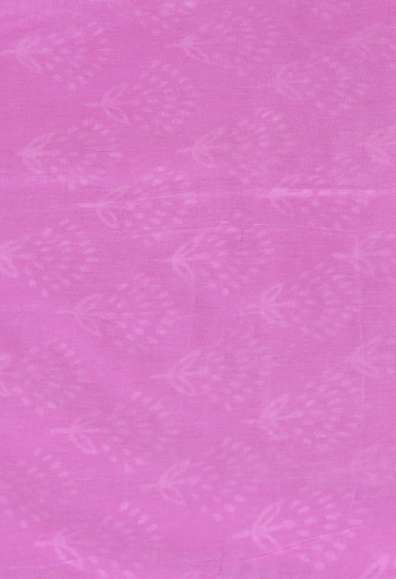 Baby Pink Pure  Hand Block Printed Discharge Superfine Mulmul Cotton Saree-UNM73930