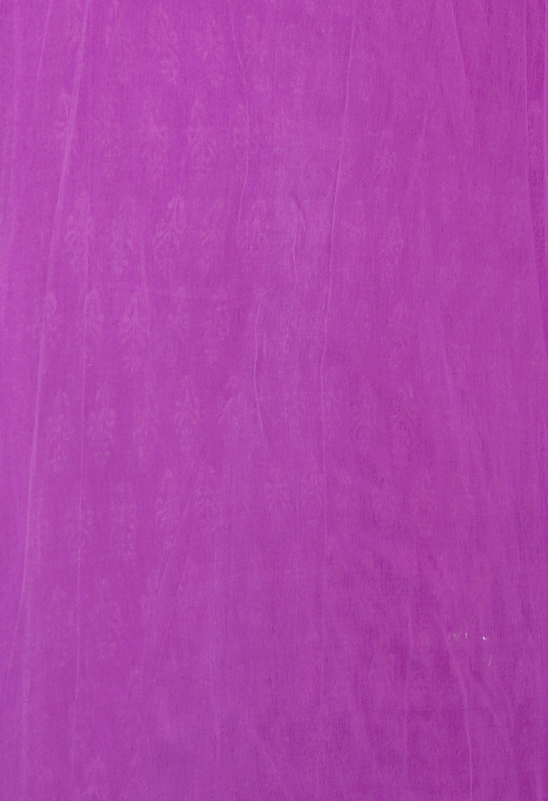 Purple Pure  Hand Block Printed Discharge Superfine Mulmul Cotton Saree-UNM73941