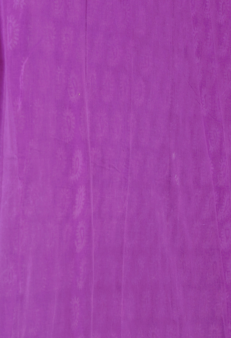 Purple Pure  Hand Block Printed Discharge Superfine Mulmul Cotton Saree-UNM73947
