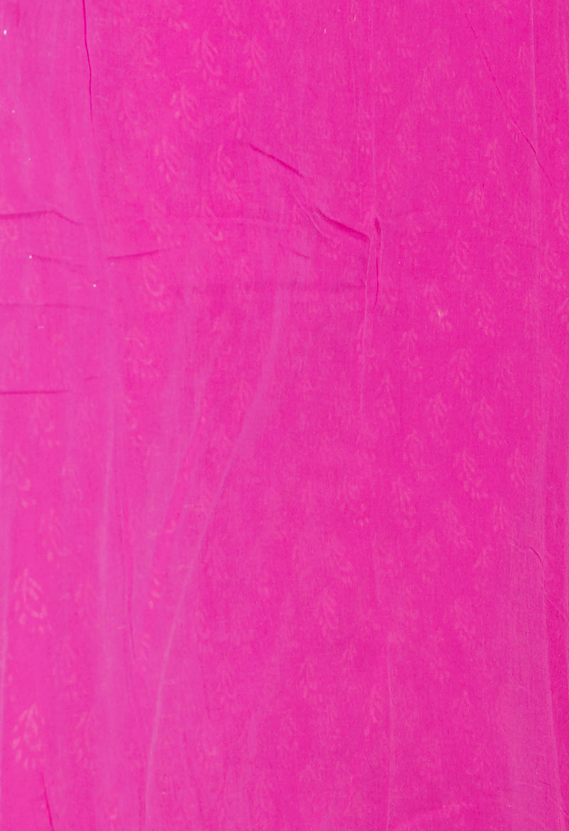 Pink Pure  Hand Block Printed Discharge Superfine Mulmul Cotton Saree-UNM73967