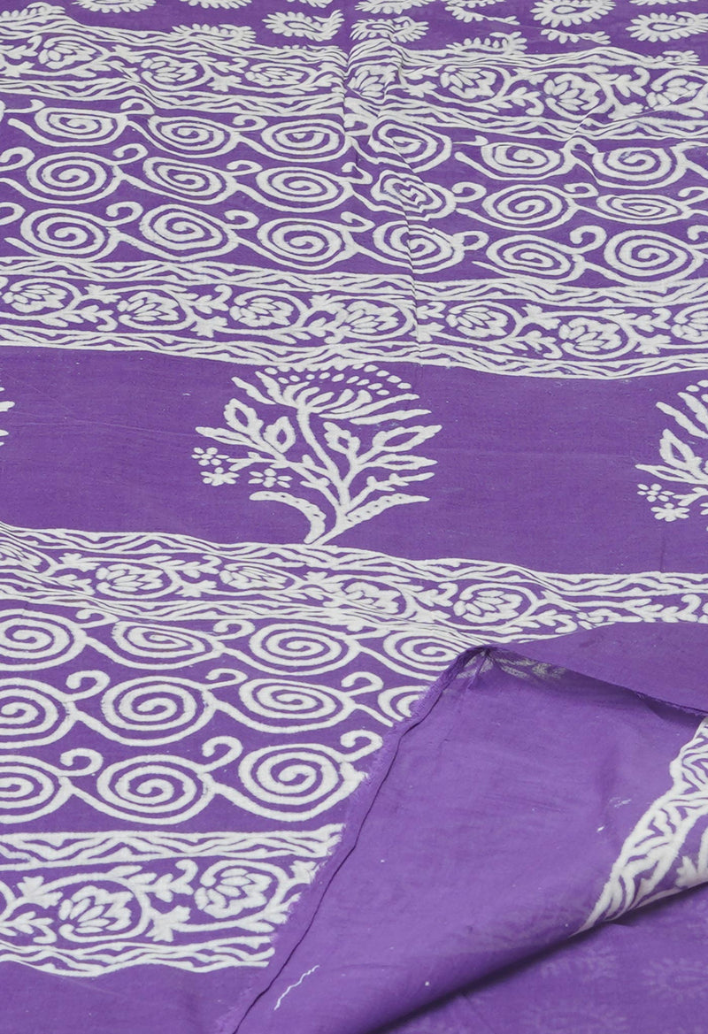 Violet Pure  Hand Block Printed Discharge Superfine Mulmul Cotton Saree-UNM73973