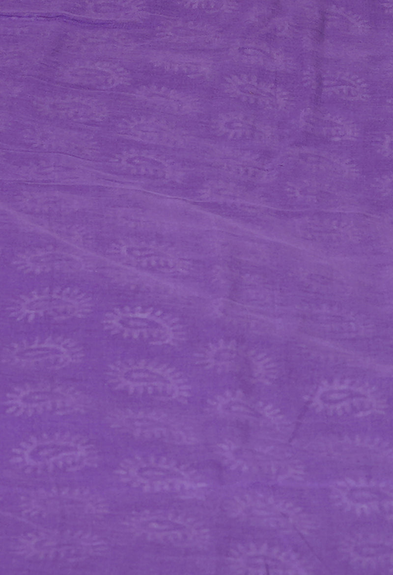 Violet Pure  Hand Block Printed Discharge Superfine Mulmul Cotton Saree-UNM73973