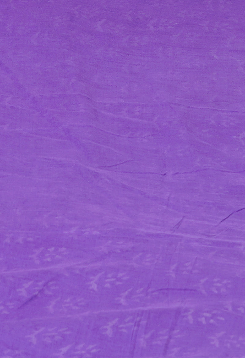 Violet Pure  Hand Block Printed Discharge Superfine Mulmul Cotton Saree-UNM73981