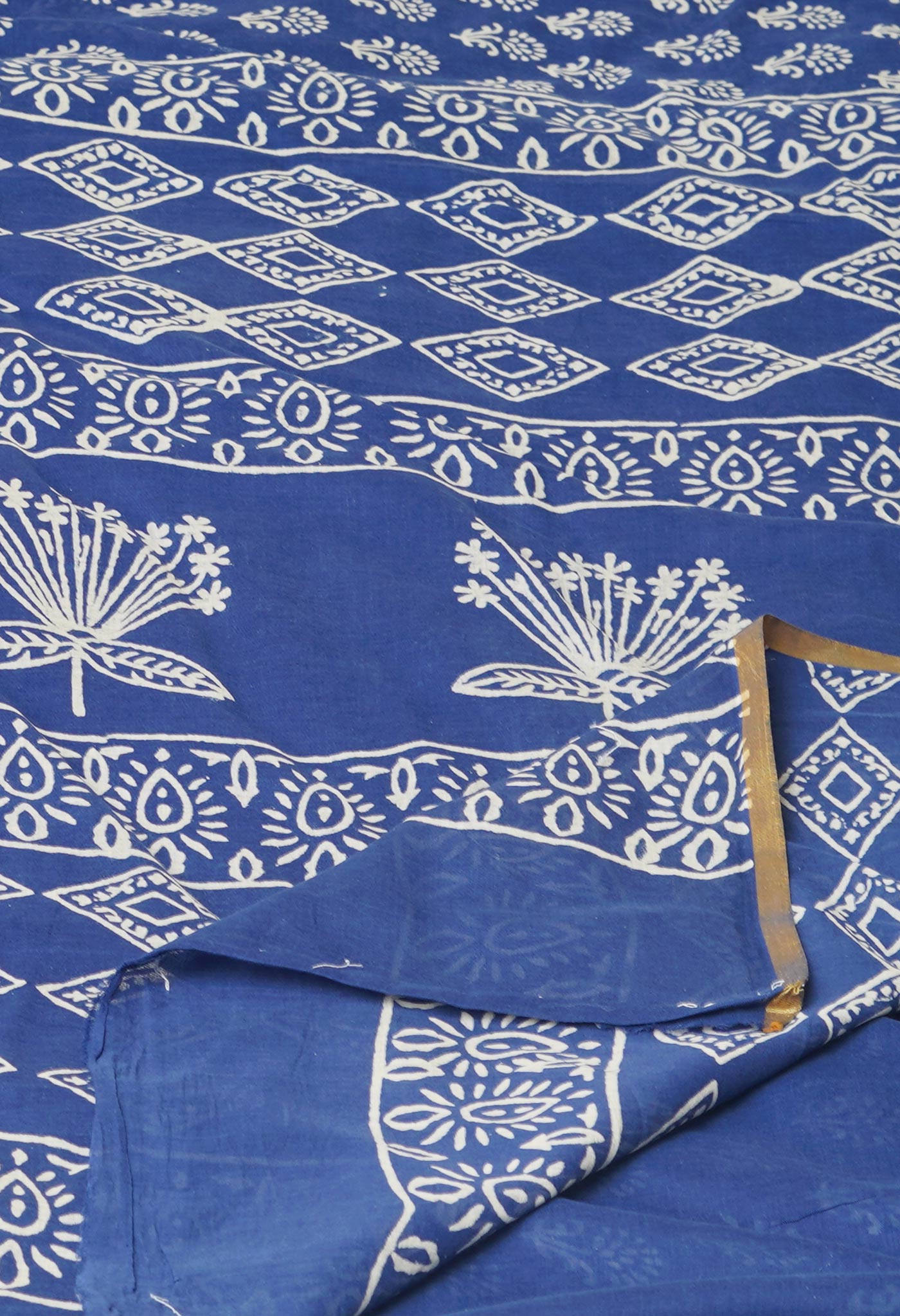 Blue Pure Hand Block Printed Soft Cotton Saree