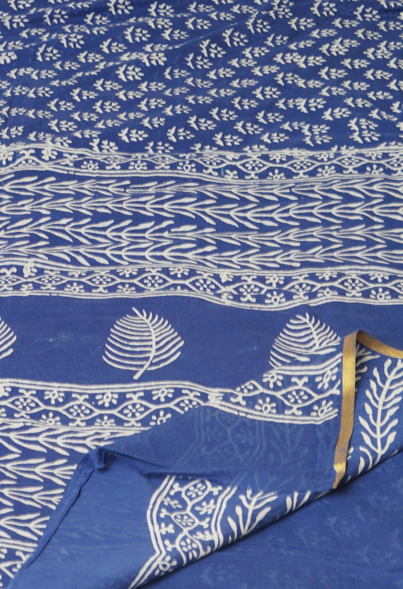 Blue Pure Hand Block Printed Soft Cotton Saree