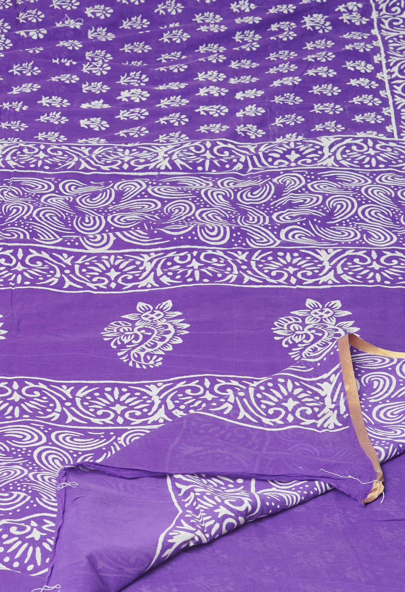Violet Pure Hand Block Printed Soft Cotton Saree