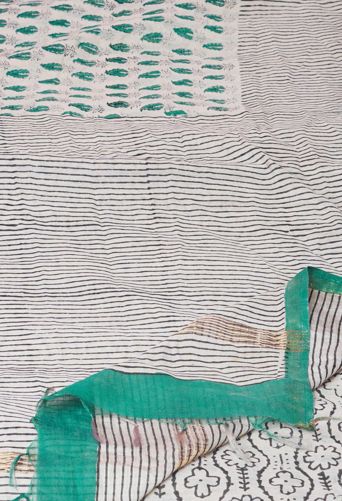 Beige Pashmina Hand Block Bagru Printed Cotton Saree
