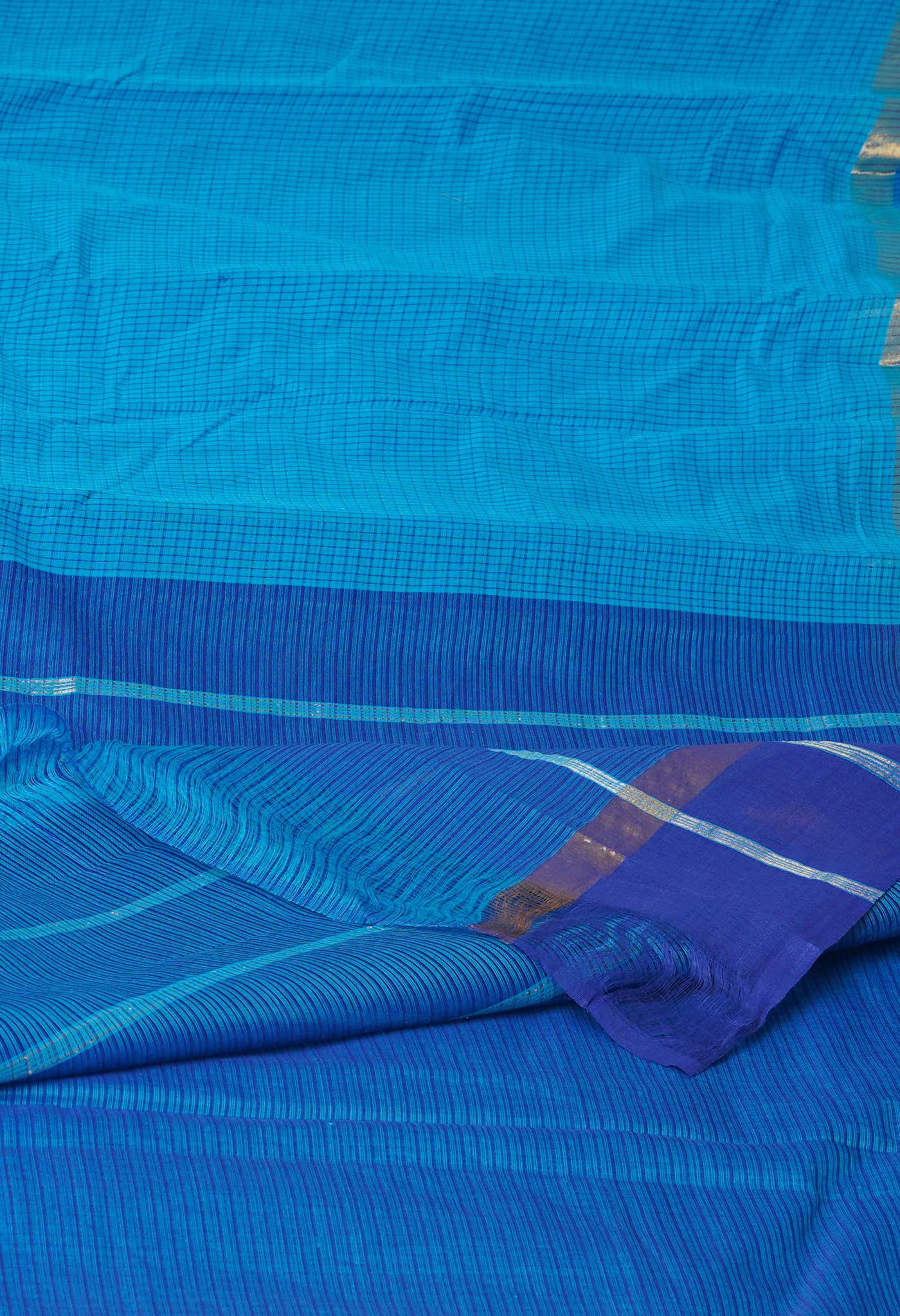 Blue Pure Mangalgiri With Checks Cotton Saree