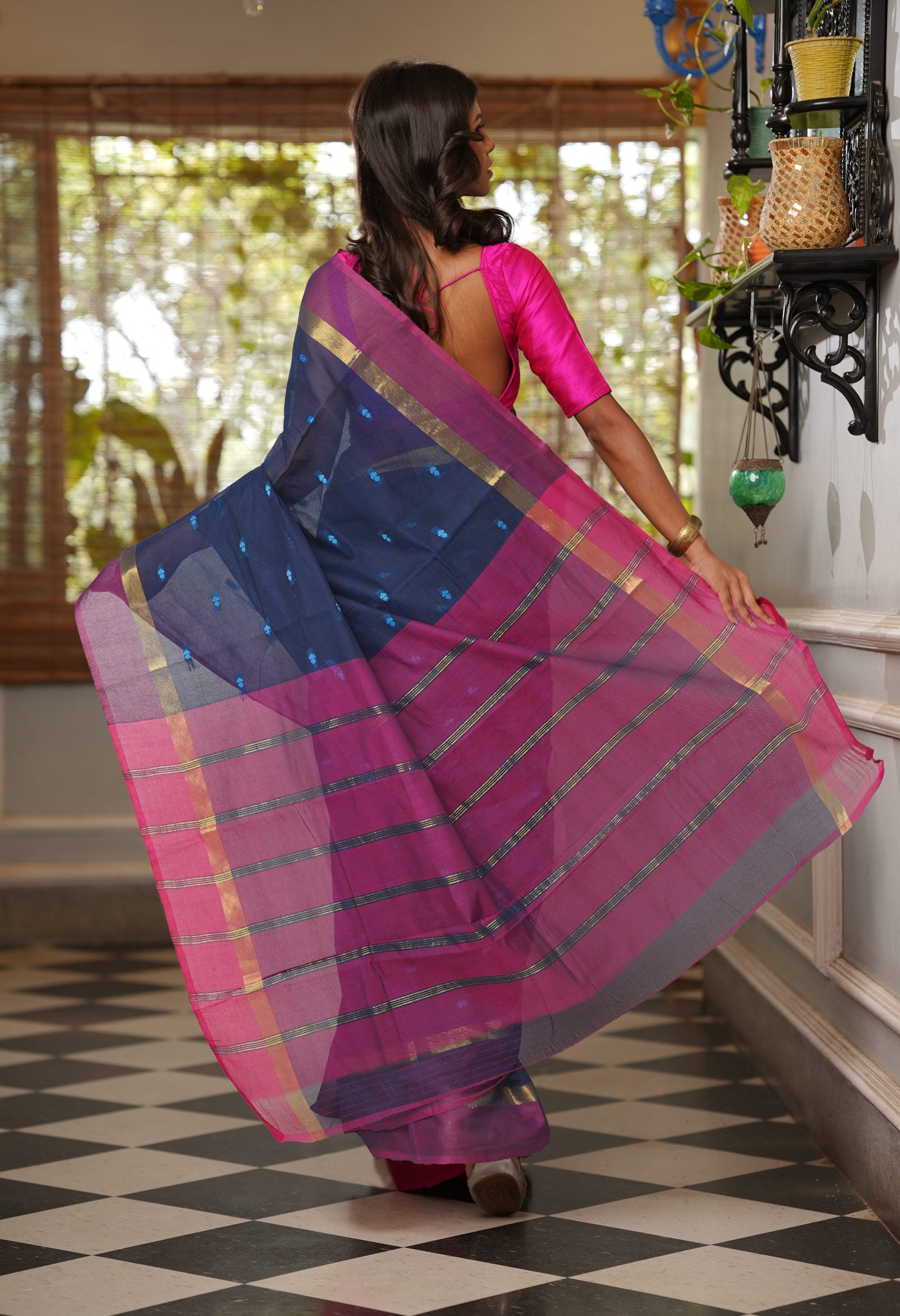 Navy Blue Pure Mangalgiri Cotton Saree