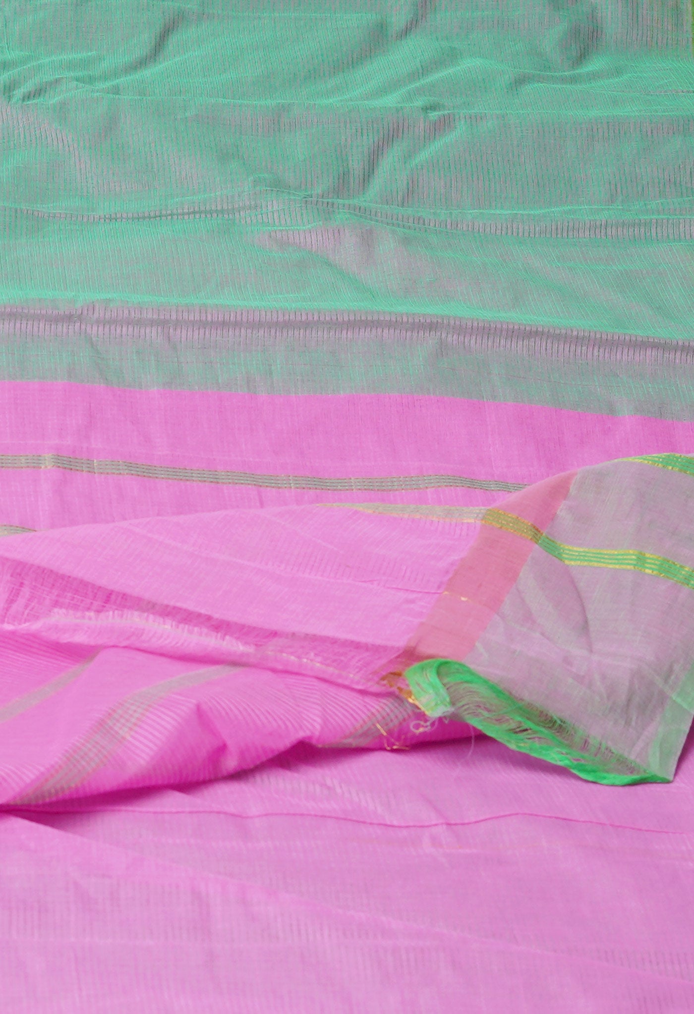 Green-Pink Pure Cross Weave Mangalgiri Cotton Saree