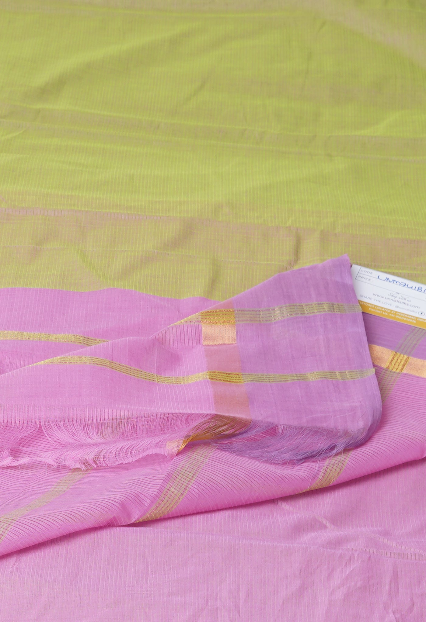 Pale Green-Pink Pure Cross Weave Mangalgiri Cotton Saree