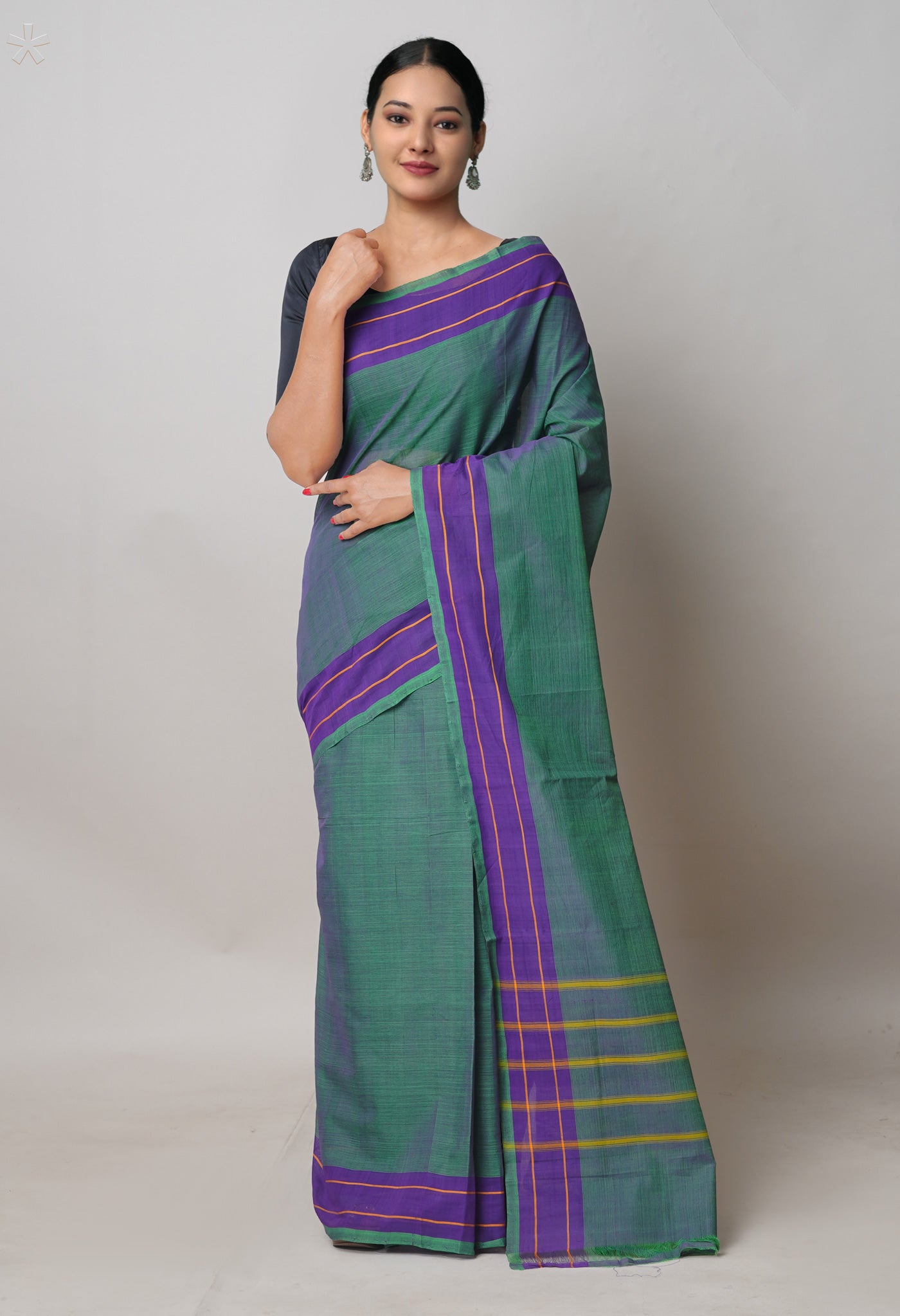 Green-Purple Pure Andhra Handloom Cotton Saree