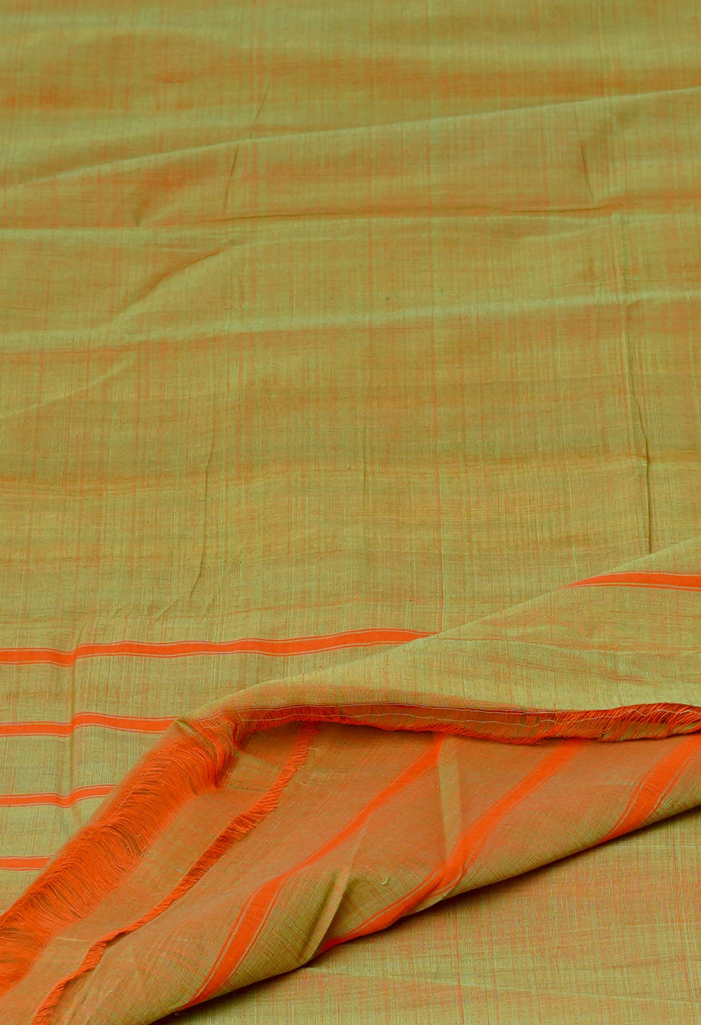 Orange-Green Pure Andhra Handloom Cotton Saree