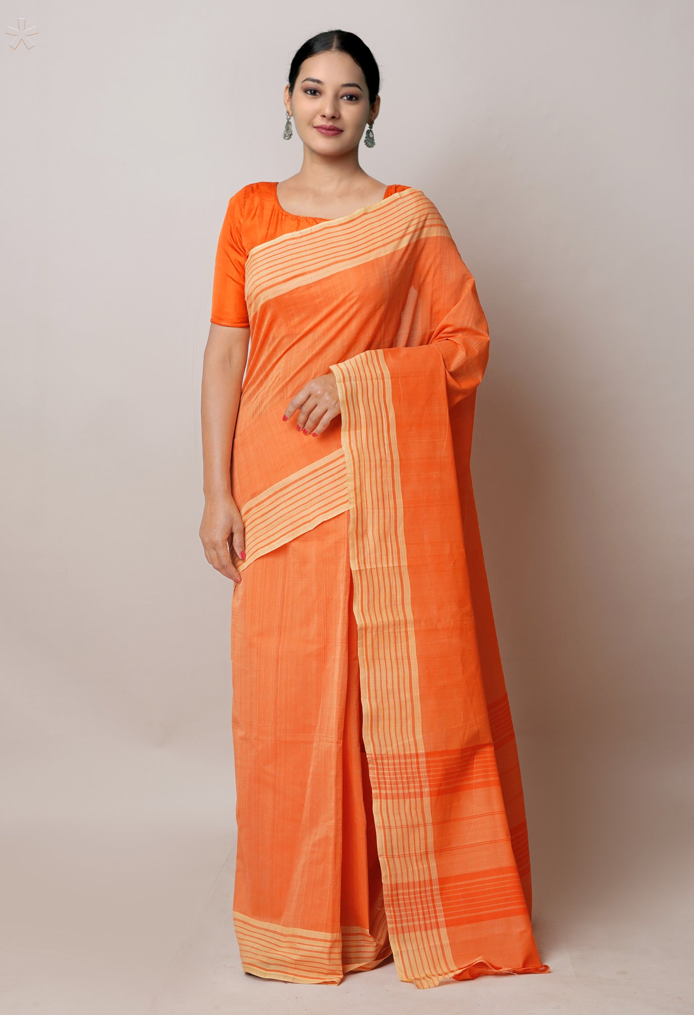 Orange Pure Andhra Handloom Cotton Saree
