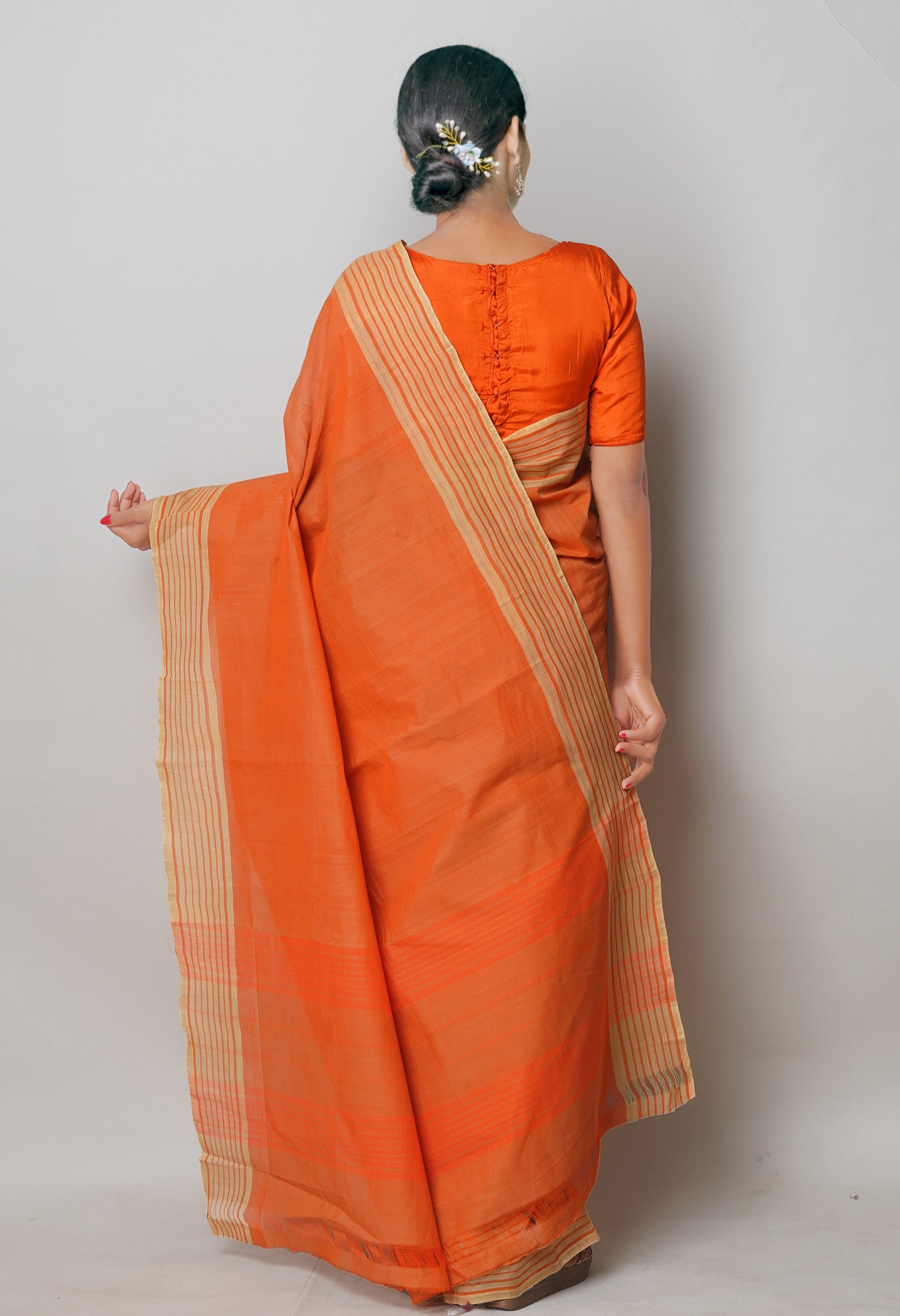 Orange-Cream Pure Andhra Handloom Cotton Saree
