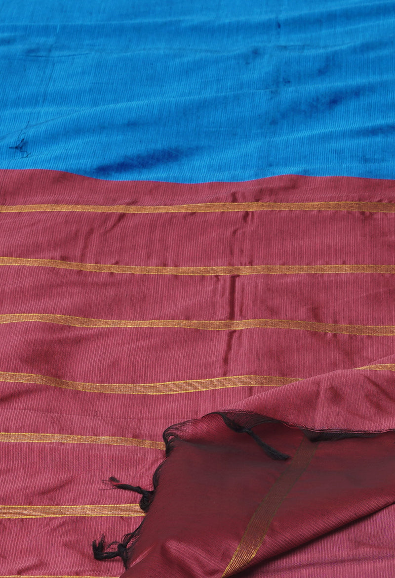 Peacock Blue Pure Handloom Narayanpet Silk Saree-UNM74388