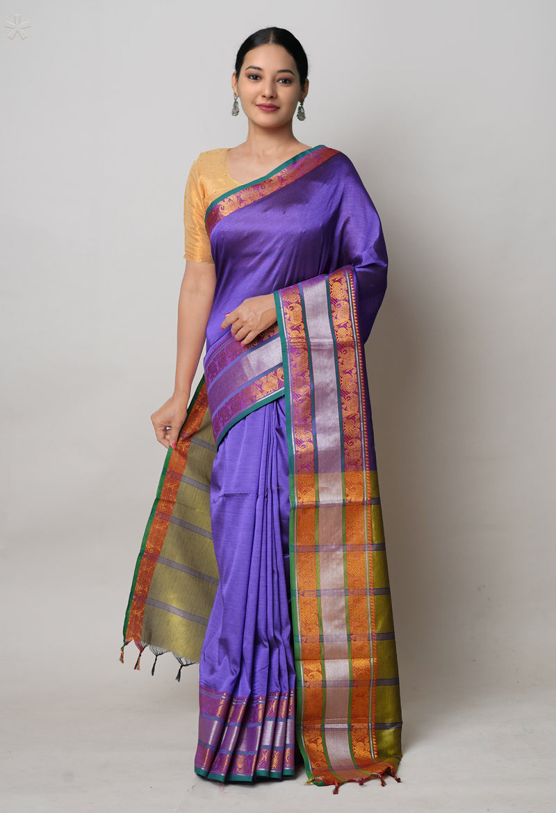 Violet Pure Handloom Narayanpet Silk Saree-UNM74390