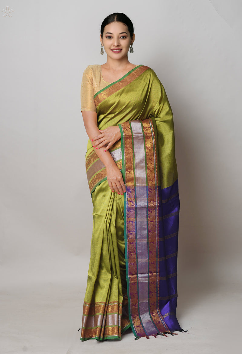 Green Pure Handloom Narayanpet Silk Saree-UNM74392
