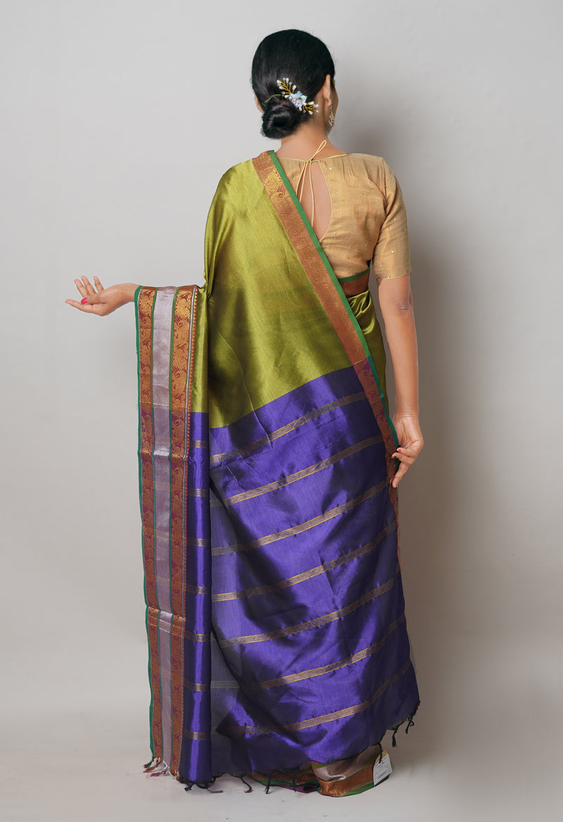 Green Pure Handloom Narayanpet Silk Saree-UNM74392