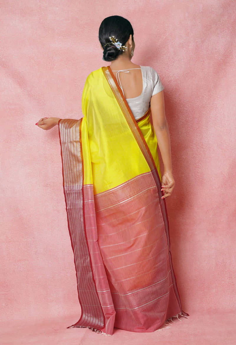 Yellow Pure Handloom Mangalgiri Silk Saree-UNM74398