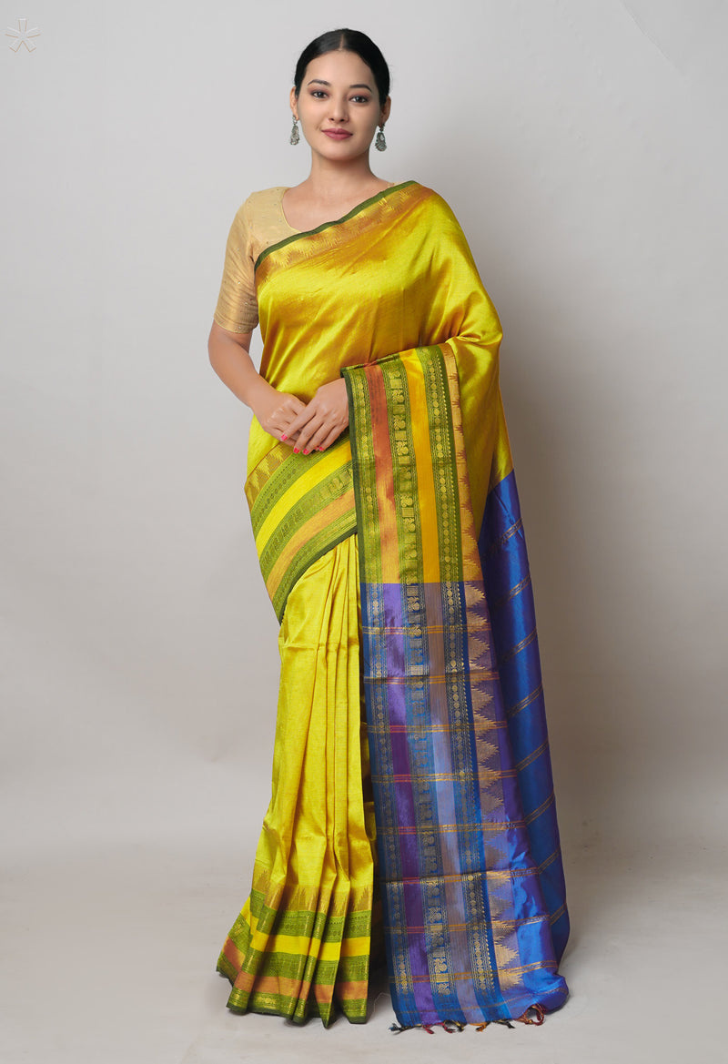Golden Yellow Pure Handloom Narayanpet Silk Saree-UNM74404