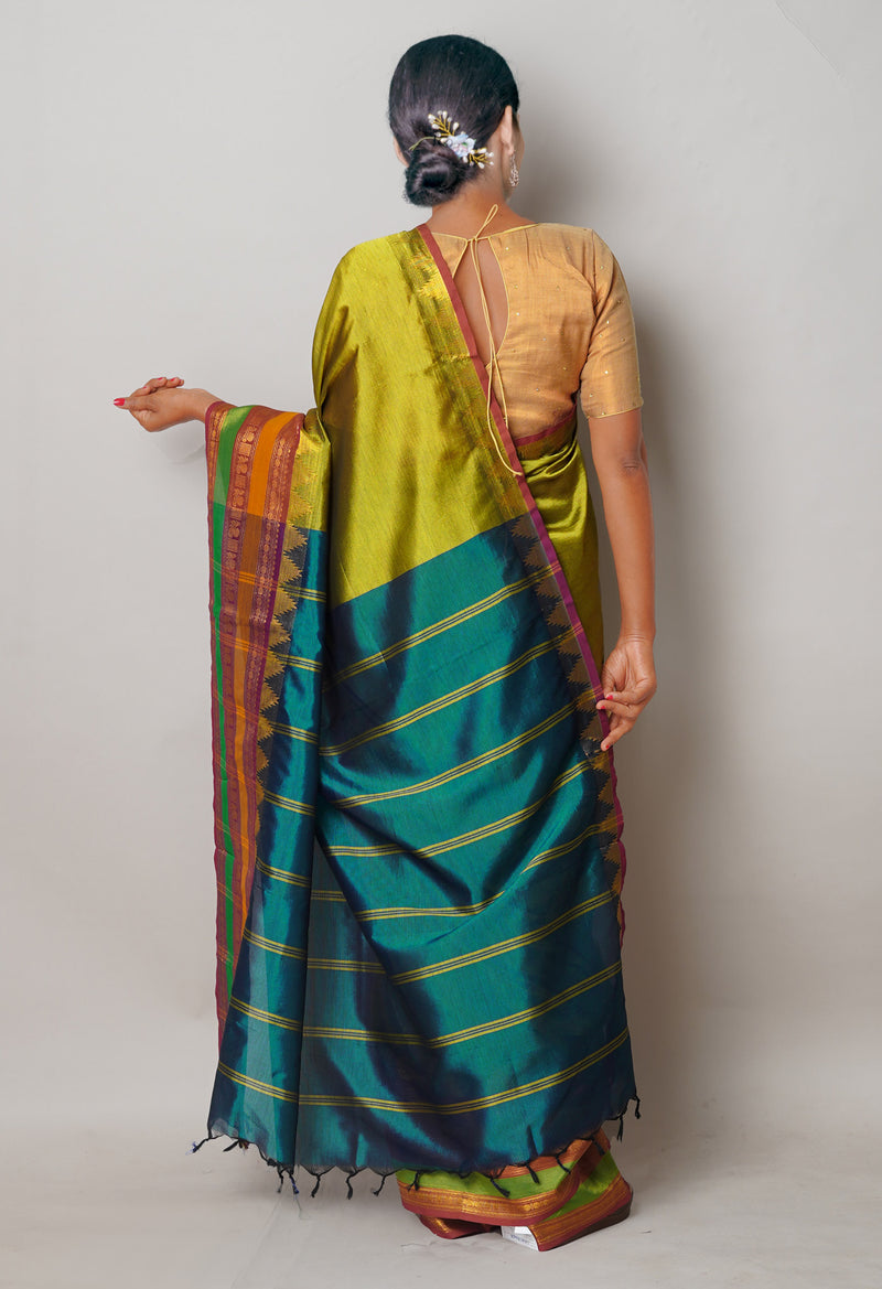Green Pure Handloom Narayanpet Silk Saree-UNM74407