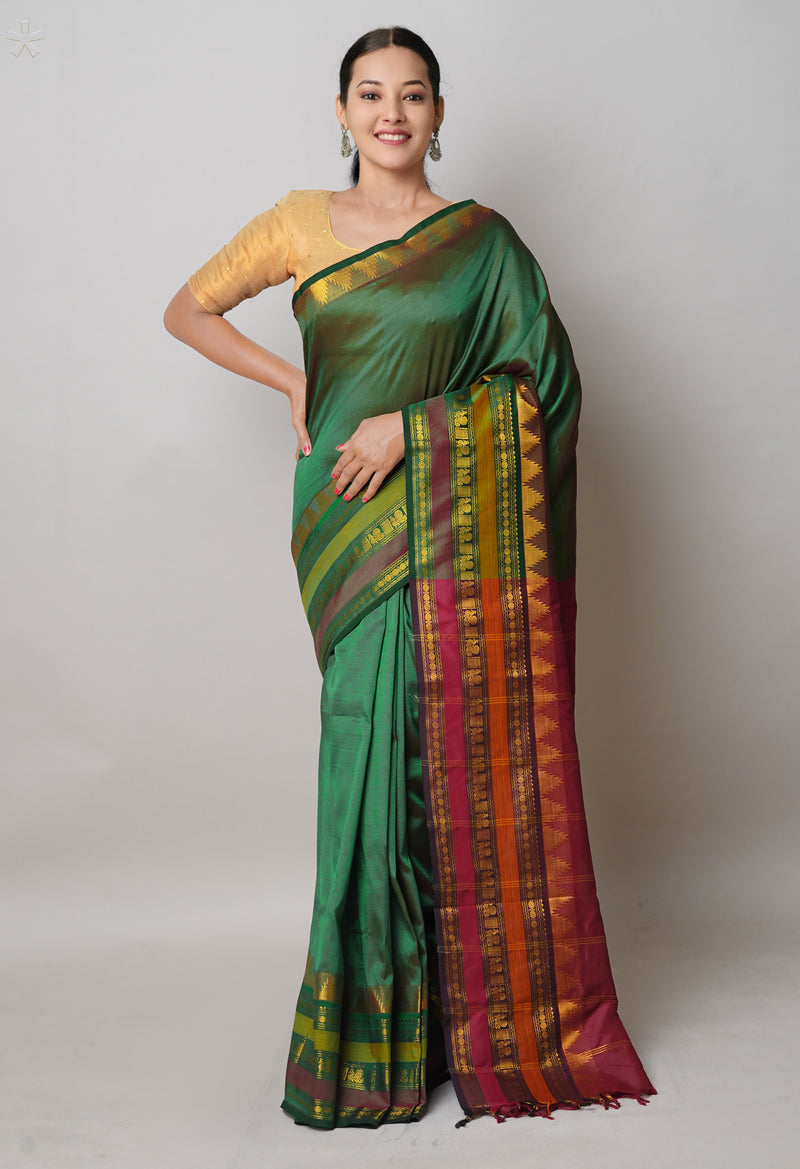 Green Pure Handloom Narayanpet Silk Saree-UNM74410