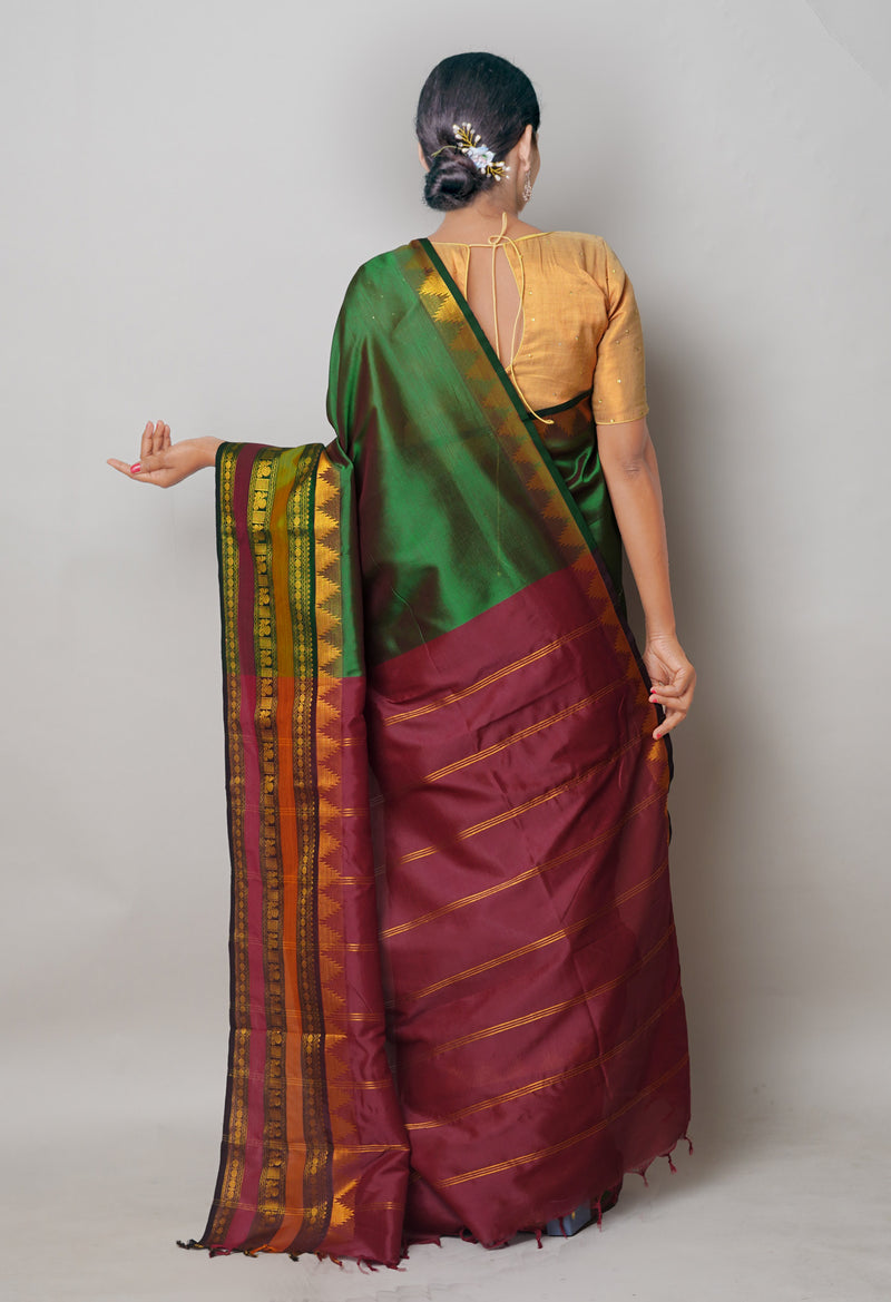 Green Pure Handloom Narayanpet Silk Saree-UNM74410