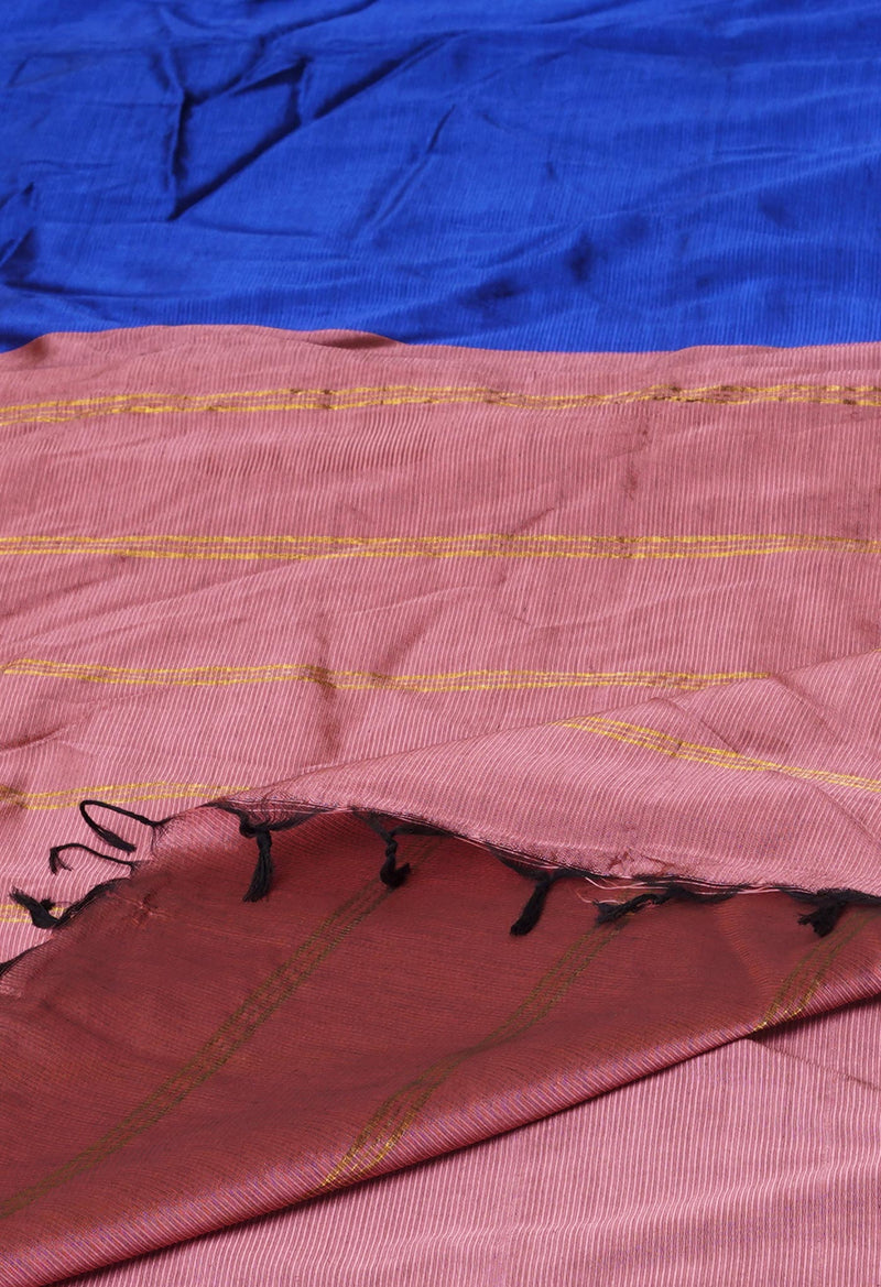 Dark Blue Pure Handloom Narayanpet Silk Saree-UNM74411