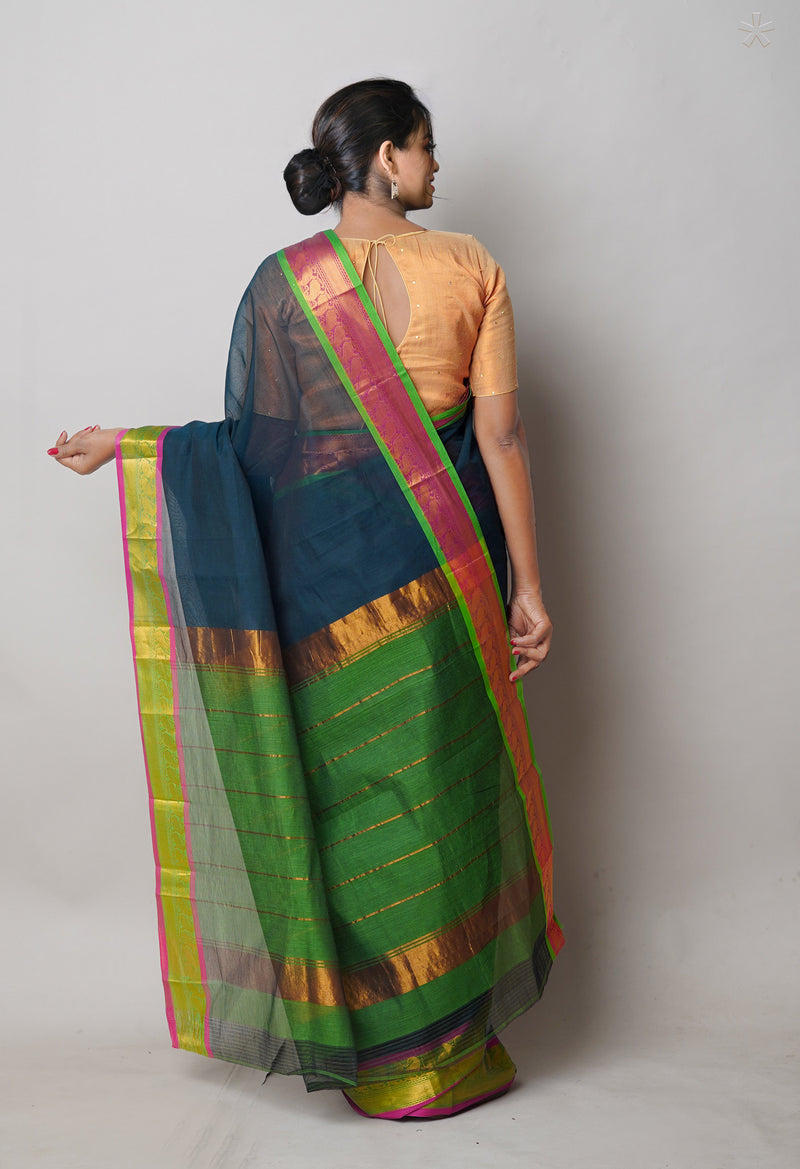 Dark Green Pure Handloom Mangalgiri Cotton Saree-UNM74442