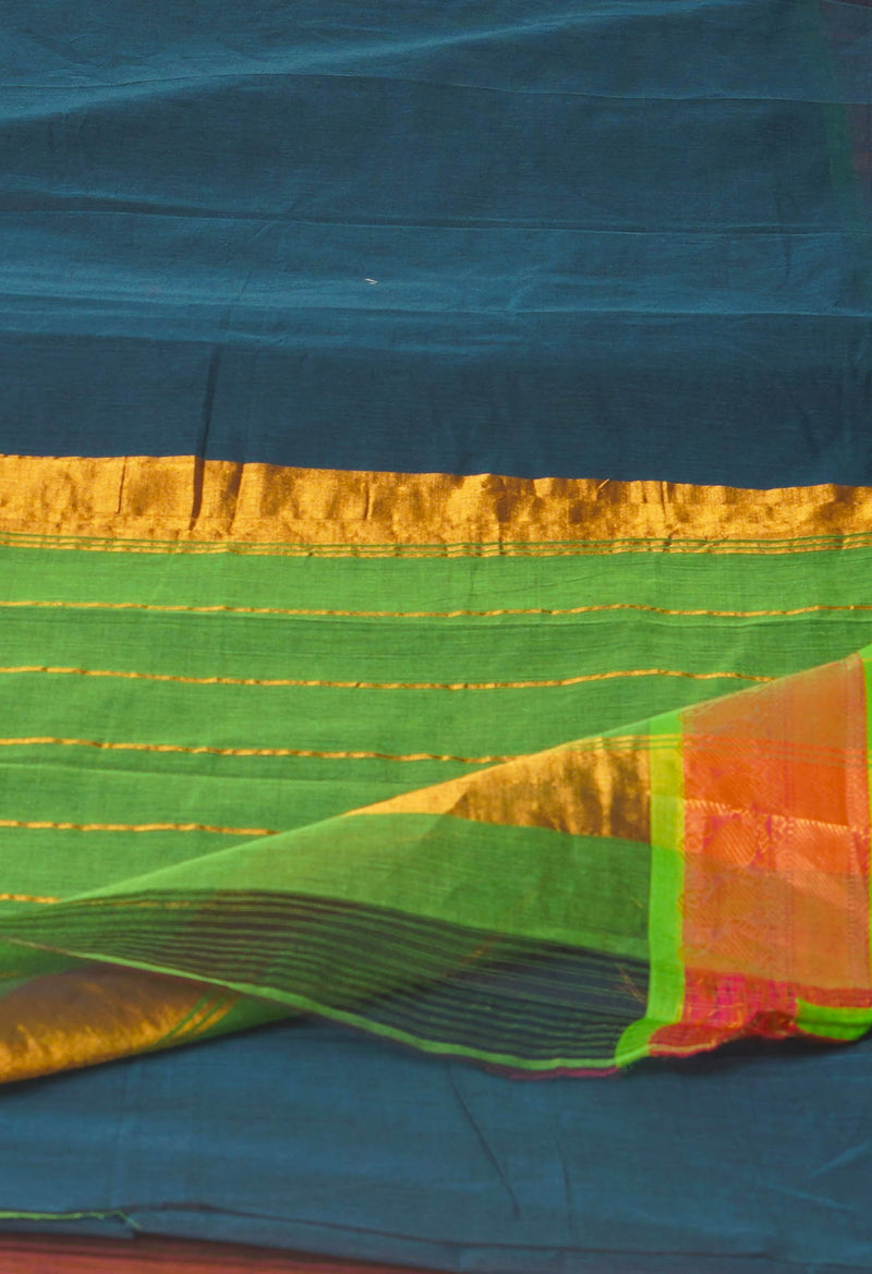 Dark Green Pure Handloom Mangalgiri Cotton Saree-UNM74442