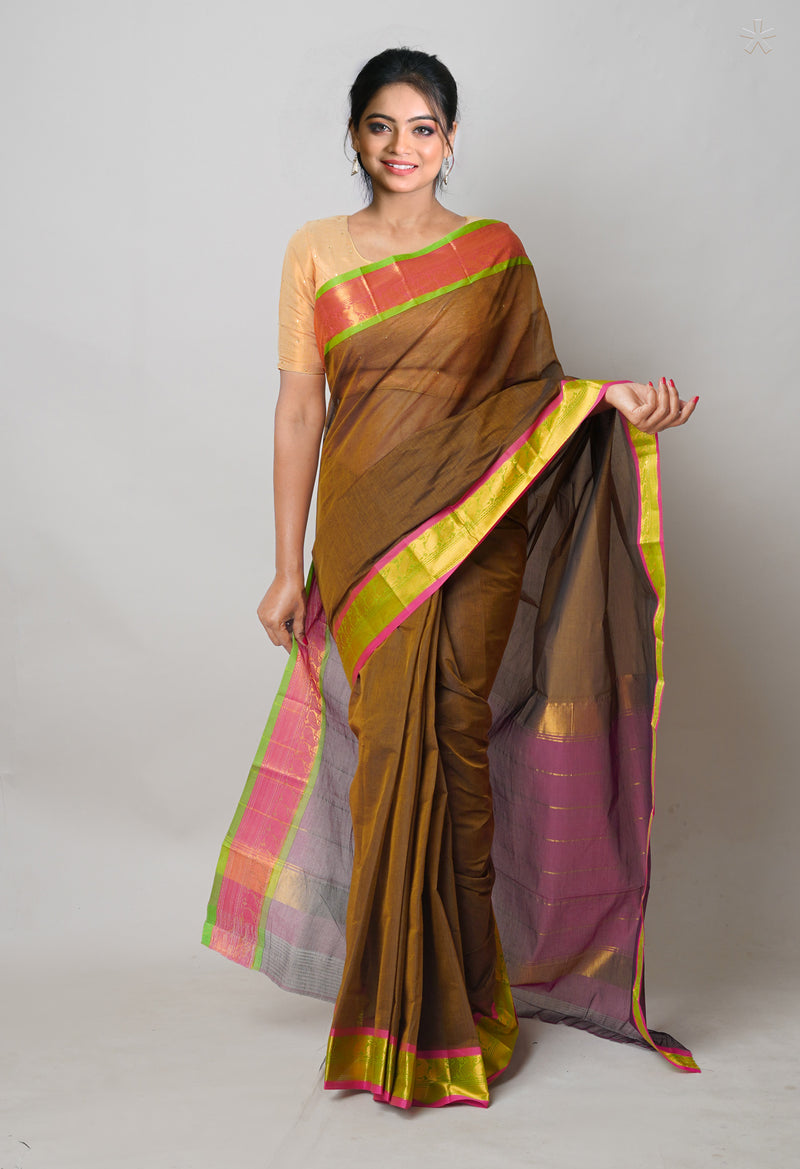 Mocha Brown Pure Handloom Mangalgiri Cotton Saree-UNM74443
