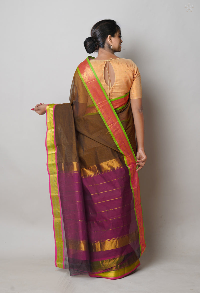 Mocha Brown Pure Handloom Mangalgiri Cotton Saree-UNM74443