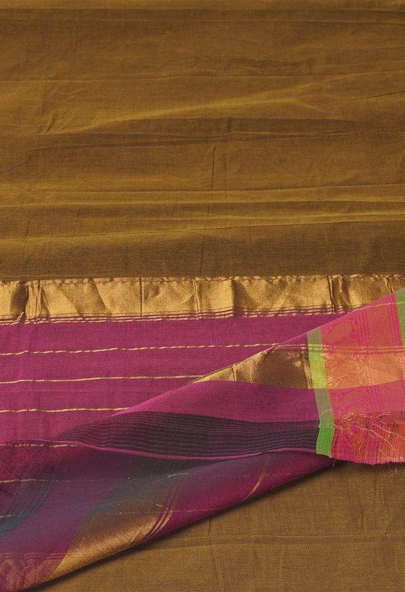 Mocha Brown Pure Handloom Mangalgiri Cotton Saree-UNM74443