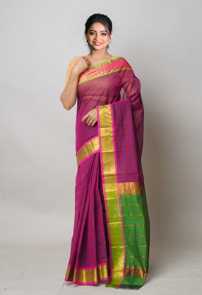 Dark Pink Pure Handloom Mangalgiri Cotton Saree-UNM74445