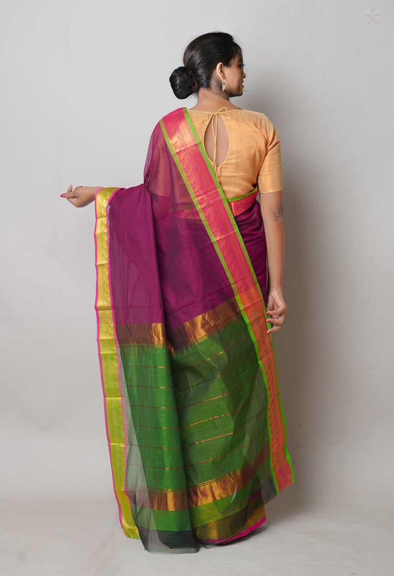 Dark Pink Pure Handloom Mangalgiri Cotton Saree-UNM74445