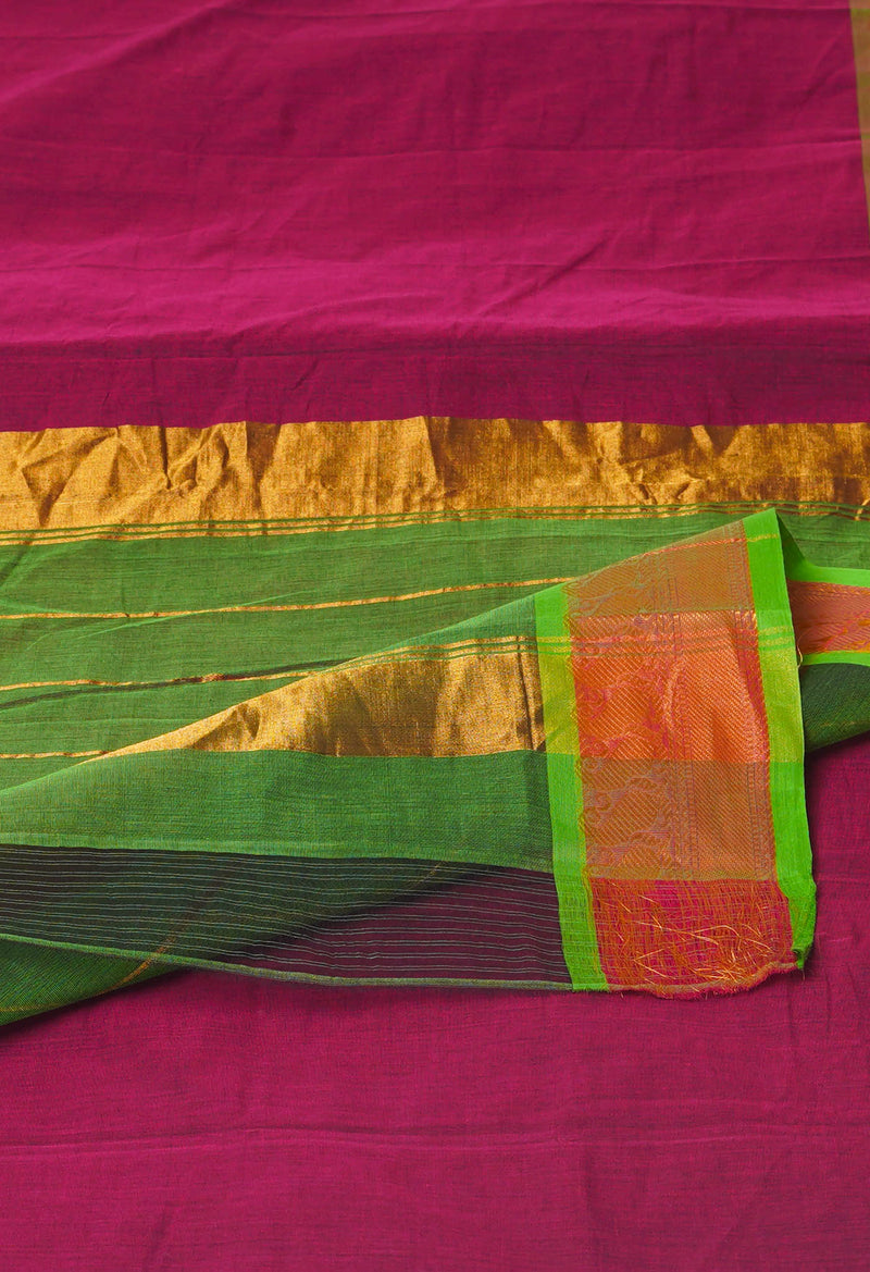 Dark Pink Pure Handloom Mangalgiri Cotton Saree-UNM74445