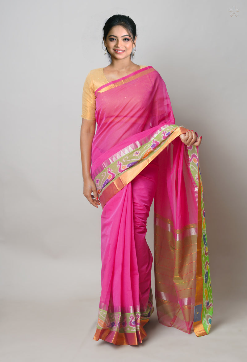 Pink Pure Handloom Mangalgiri Cotton Saree-UNM74448