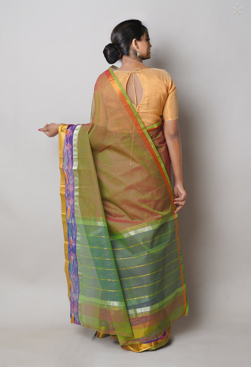 Pink-Green Pure Handloom Mangalgiri Cotton Saree-UNM74450