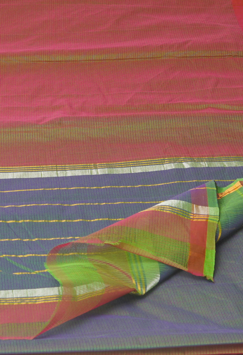 Pink-Green Pure Handloom Mangalgiri Cotton Saree-UNM74450