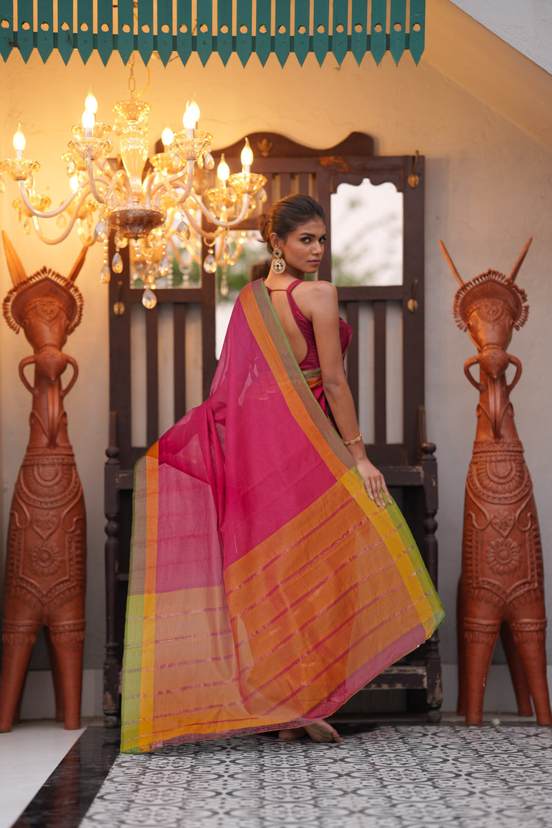 Pink Pure  Mangalgiri Cotton Saree-UNM74832