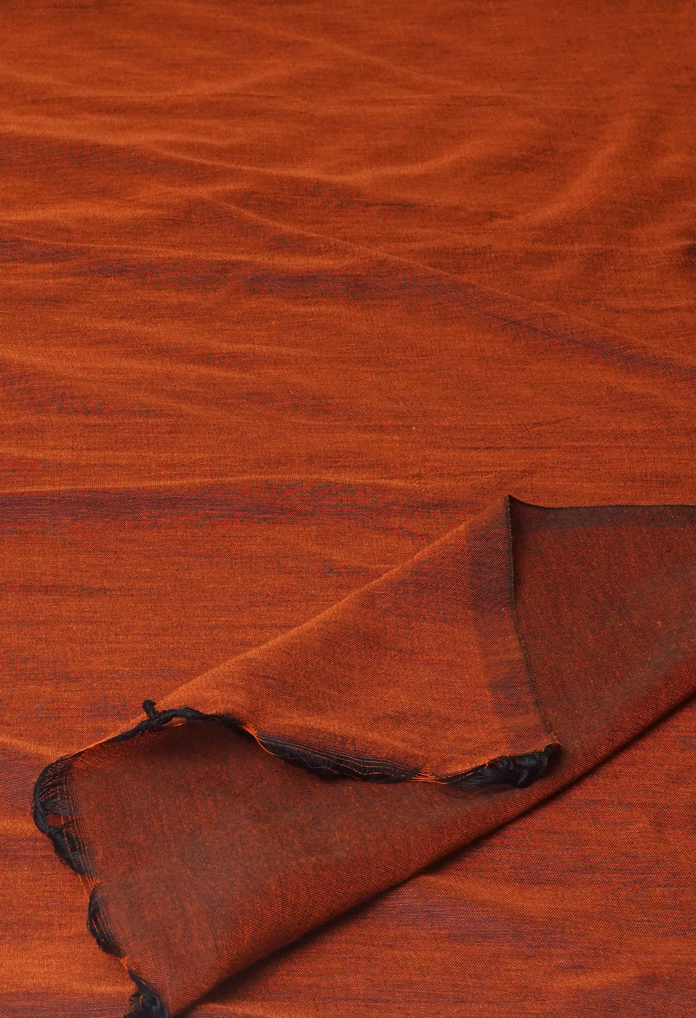 Orange-Black Pure Cross Weave Plain Cotton Linen Saree With Tassels