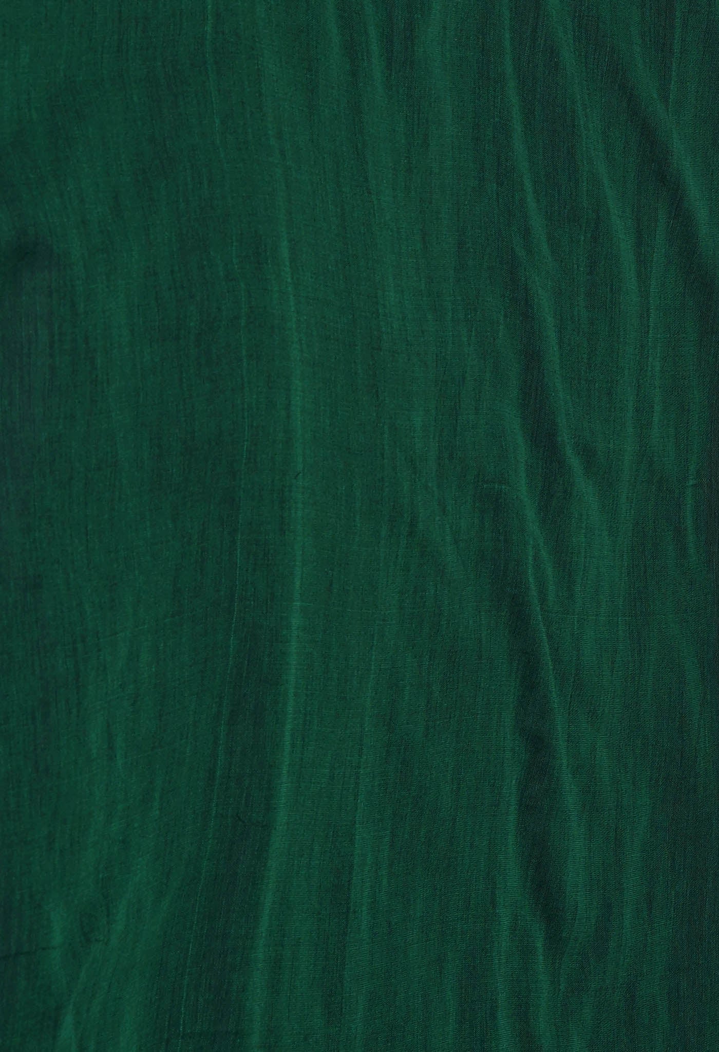 Green-Black Pure Cross Weave Plain Cotton Linen Saree With Tassels