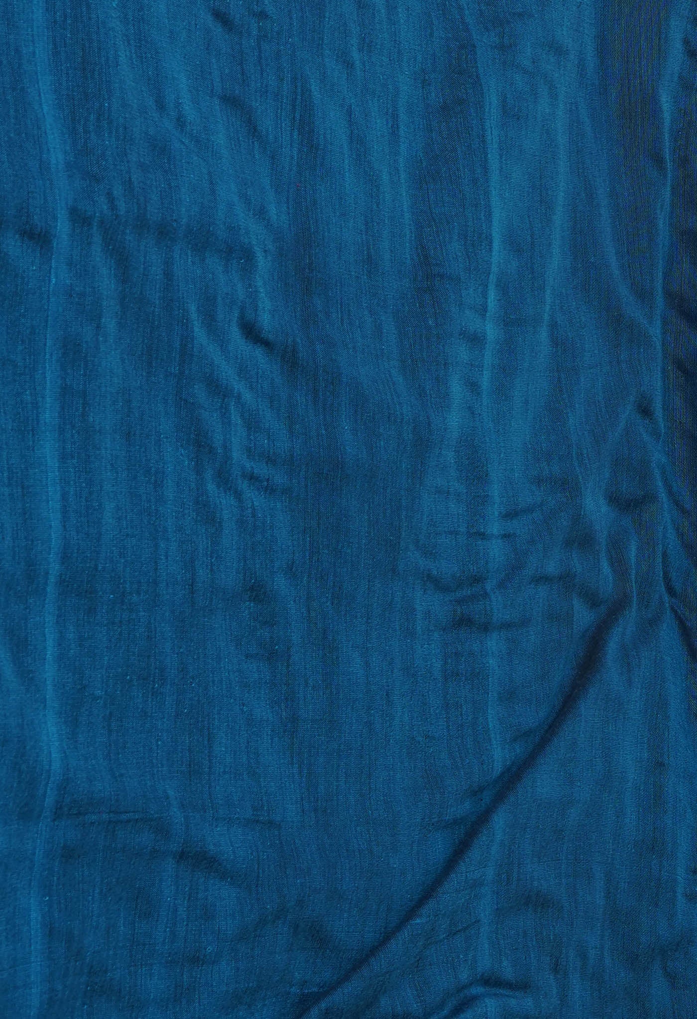 Blue Pure Cross Weave Plain Cotton Linen Saree With Tassels