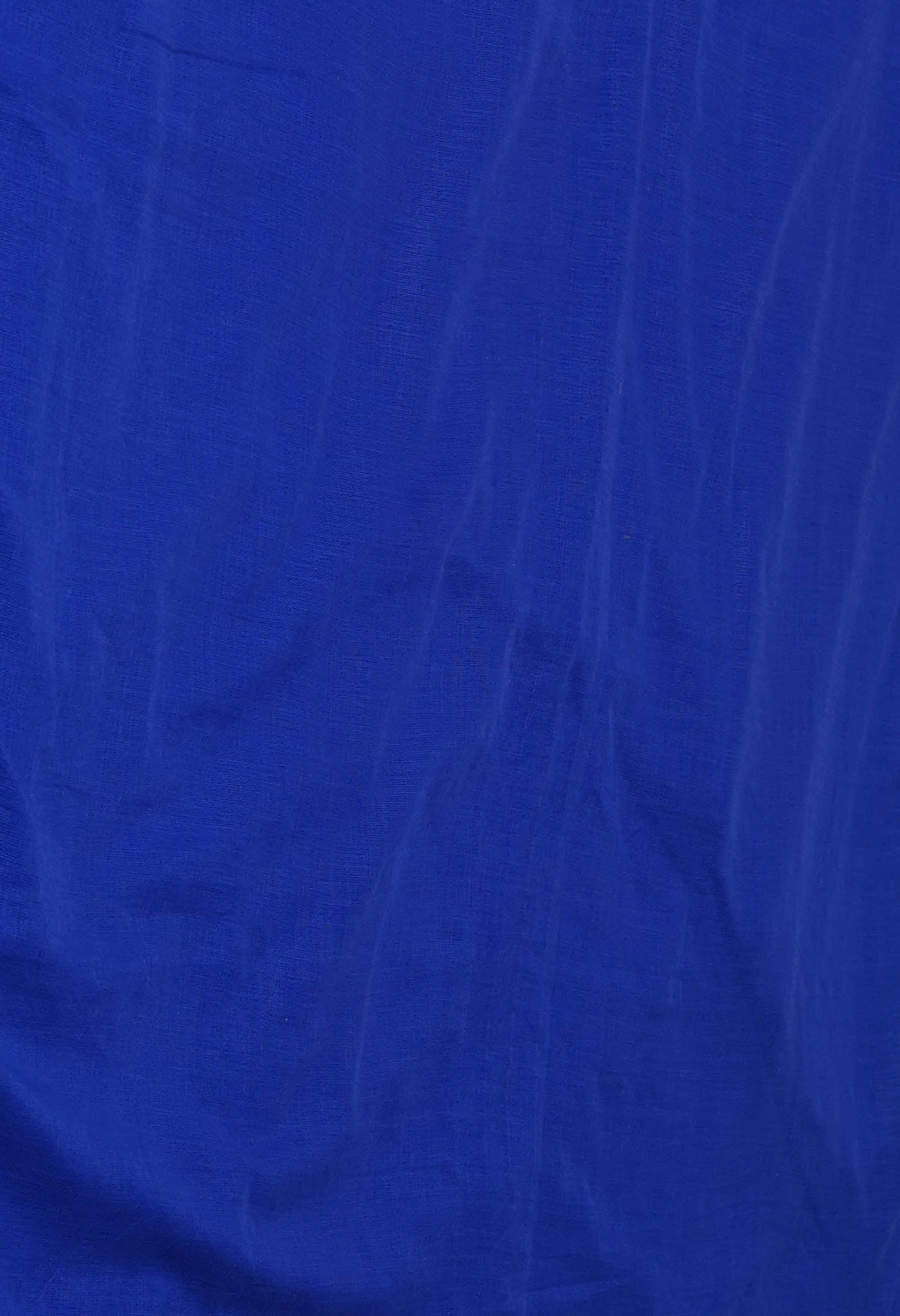 Blue Pure Cross Weave Plain Cotton Linen Saree With Tassels