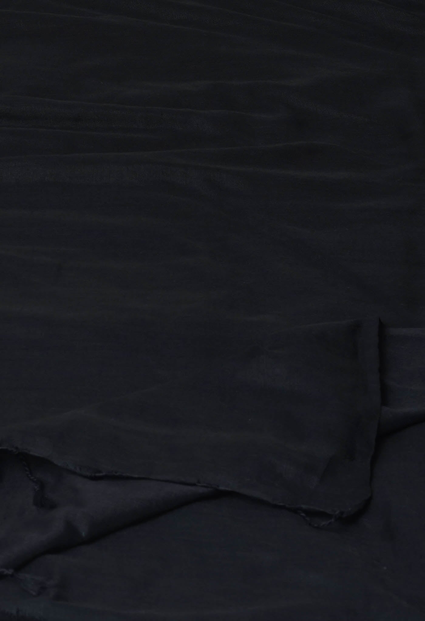 Black Pure Cross Weave Plain Cotton Linen Saree With Tassels