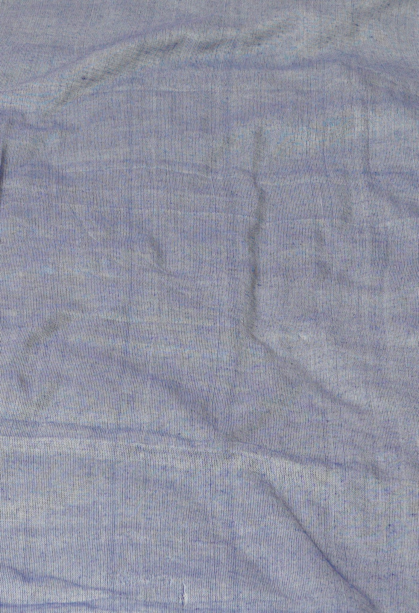 Blue-White Pure Cross Weave Plain Cotton Linen Saree With Tassels